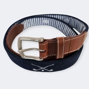 JT Spencer Belt Golf Clubs Blue Mens 40 Canvas Leather Belt USA Golf
